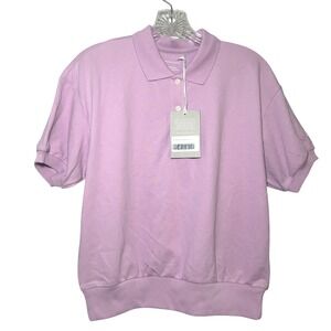 EVERLANE Purple Organic Cotton Classic Fit Short Sleeve Polo Shirt Women career
